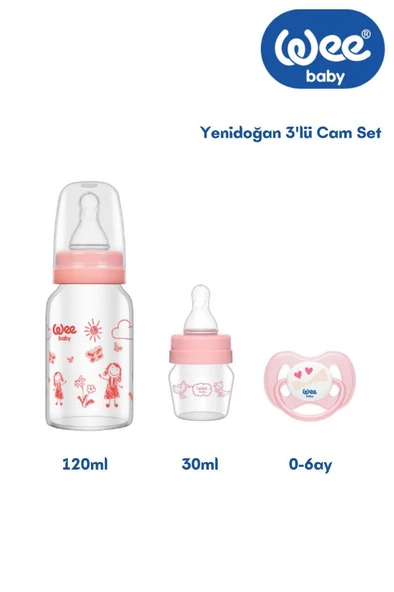 WEE BABY Yenidoğan Cam 3'lü Hediye Seti Pembe ürün görseli 1