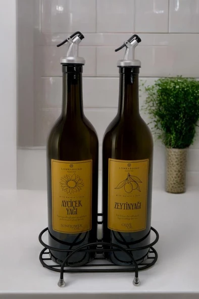 Digithome Petra 2'li Siyah Metal Standlı Yağdanlık Seti Gold Etiketli Amber Yağlık 750 ML ürün görseli 1