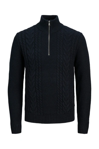 Jack&Jones Erkek Minimalist Yarım Fermuarlı Örgü Sweatshirt - Günlük Stil ürün görseli 1