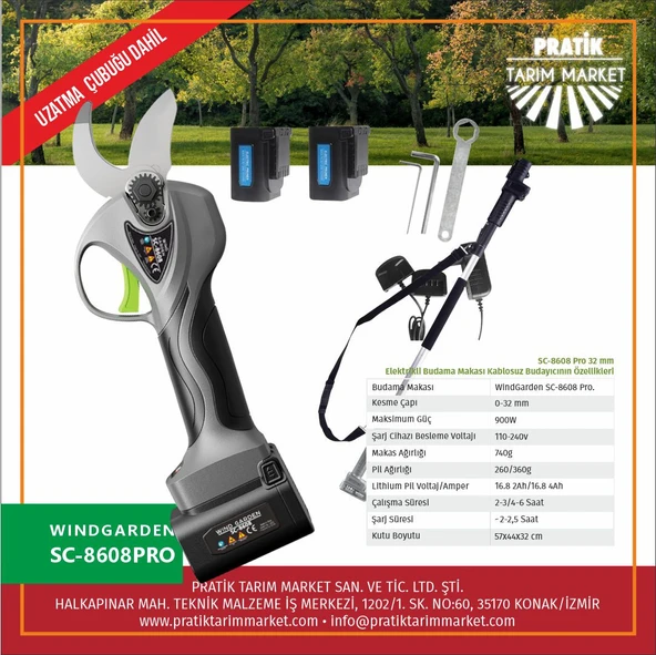 WindGarden SC-8608 Akülü Budama Makası  + Uzatma Kolu ürün görseli 1