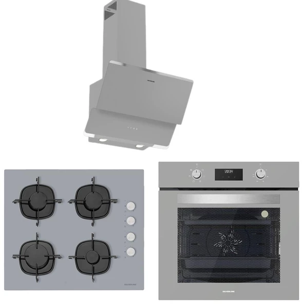 Silverline Gri Cam Ankastre Set (3490 Oslo Gri - CS5335s02 - BO6502S02 Gri Fırın) ürün görseli 1