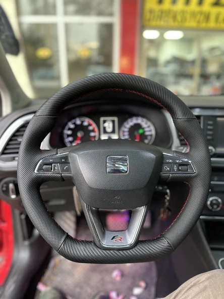 Seat Leon FR Araca Özel Dikmeli Direksiyon Kılıfı AÇIKLAMAYI OKUYUNUZ ürün görseli 1
