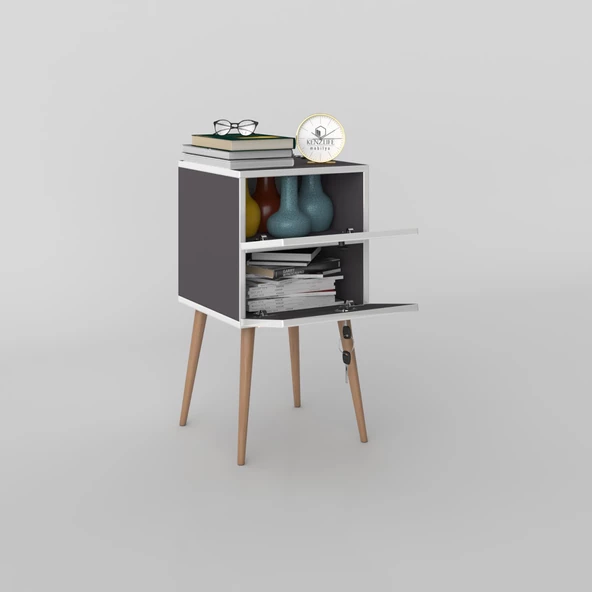 Kenzlife komodin kilitli sakura gri 74*39*39 komidin ahşap ayaklı kitaplık ayakkabılık kapaklı arkalıklı ürün görseli 1