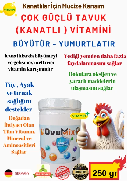 Tavuk Büyütme ve Yumurtlatma Vitamini 250 gr (Yeni Nesil Multivitamin Zengin Karışım) ürün görseli 1