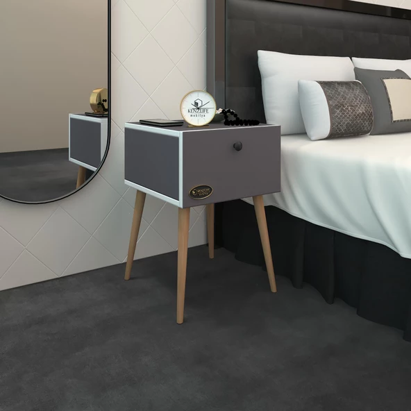 Kenzlife komodin tora gri 60*39*39 komidin ahşap ayaklı kitaplık ayakkabılık kapaklı arkalıklı ürün görseli 1