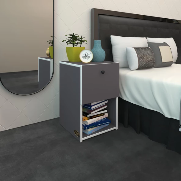 Kenzlife komodin izumi gri 60*39*39 komidin kitaplık ayakkabılık kapaklı arkalıklı ürün görseli 1