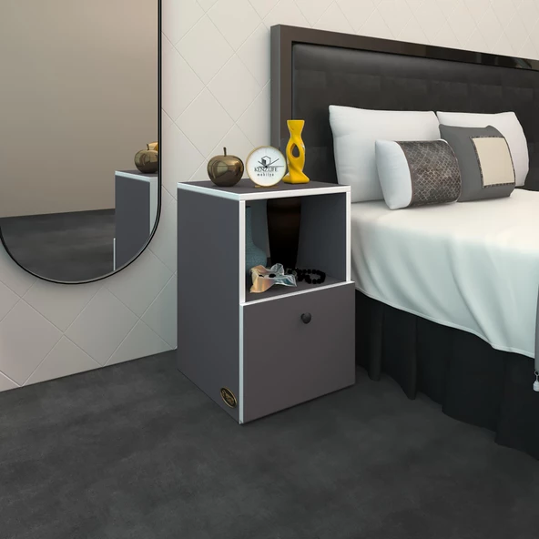 Kenzlife komodin yokatta gri 60*39*39 komidin kitaplık ayakkabılık kapaklı arkalıklı ürün görseli 1