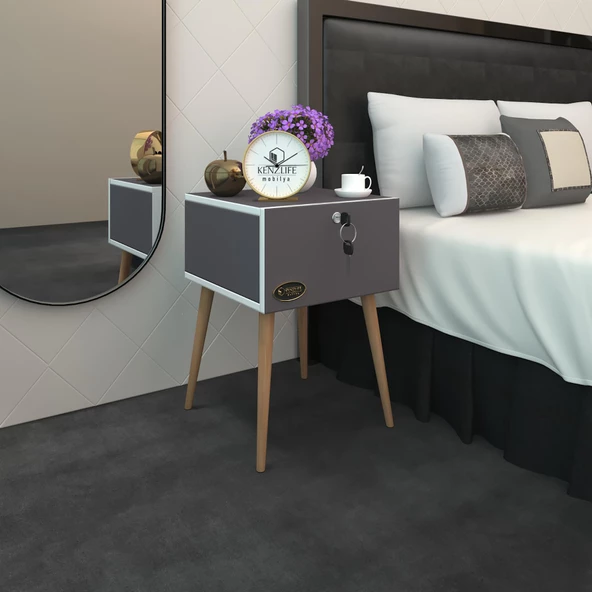 Kenzlife komodin kazuki gri 60*39*39 komidin ahşap ayaklı kitaplık ayakkabılık kapaklı arkalıklı ürün görseli 1