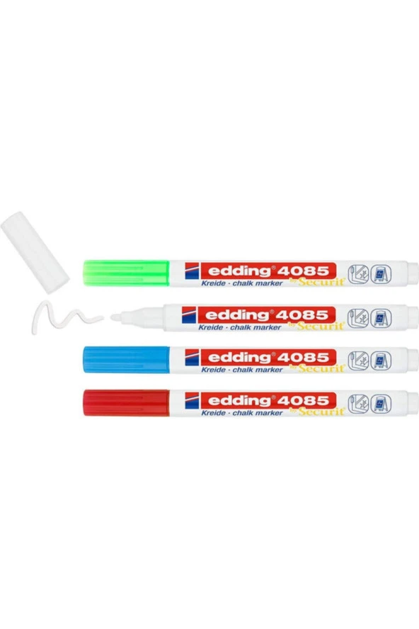 Edding 4085 Kara Tahta ve Cam Için Likit Sıvı Tebeşir Kalemi Seti 4'lü Blister ürün görseli 1