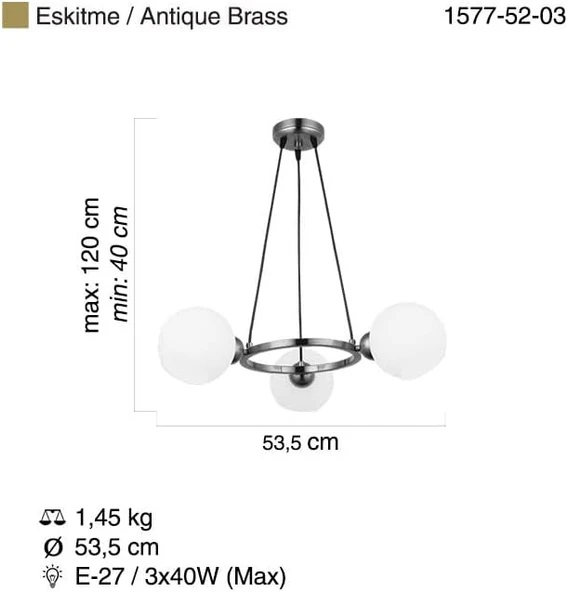 Lucea PAGANICO 3 LU ANTIK LAK AVİZE 3XE27 - Resim 5