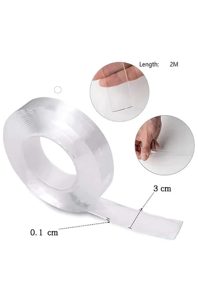 2 Metre Çift Taraflı Şeffaf Nano Bant Güçlü Yapıştırıcı Resim Kablo Sabitleme Bandı Halı Kaydırmaz ürün görseli 1
