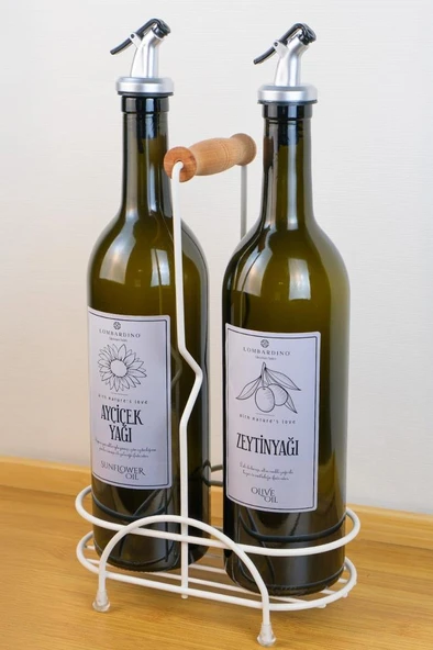 Digithome Petra 2'li Krem Metal Standlı Ahşap Saplı Yağdanlık Seti Gümüş Etiketli Amber Yağlık 750 ML ürün görseli 1