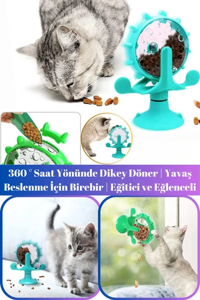 Özel Üretim Vantuzlu Çizilmeye Isırılmaya Dayanıklı Sesli Fırıldak İnteraktif Kedi Mama Oyuncağı Kedi Oltası Hediyeli ürün görseli 1