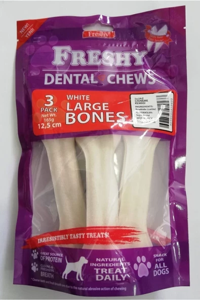 Freshy Beyaz Press Deri Köpek Çiğneme Kemiği 55 gr 3'lü  165 gr ürün görseli 1