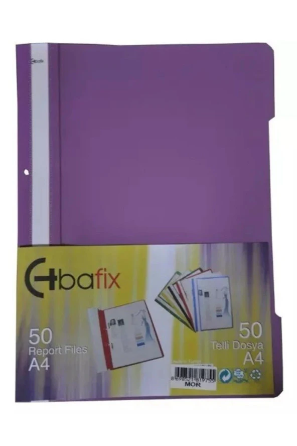 Bafix Telli A4 için Plastik Dosya 50'li - Mor (50 Li Paket) ürün görseli 1