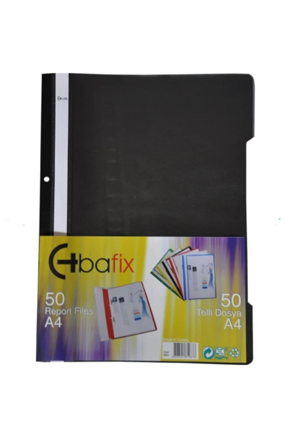 Bafix Telli A4 için Plastik Dosya 50'li - Siyah (50 Li Paket) ürün görseli 1