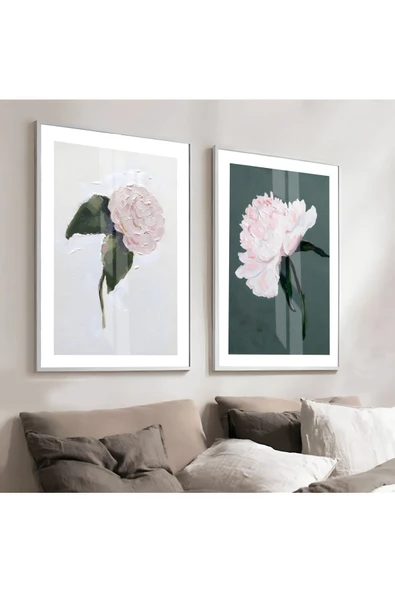 Harikabirev HARİKABİREV|SOFT RENK ORTANCA ÇİÇEK KOMBİNİ |ÇERÇEVELİ CAM TABLO  2Lİ DİKEY ürün görseli 1