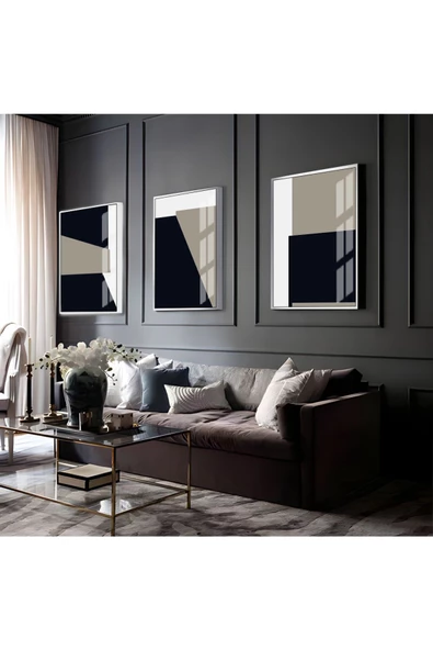 Harikabirev HARİKABİREV|SİYAH-BEYAZ SOYUT ABSTRACT KOMBİN 07 |ÇERÇEVELİ CAM TABLO 3LÜ DİKEY ürün görseli 1