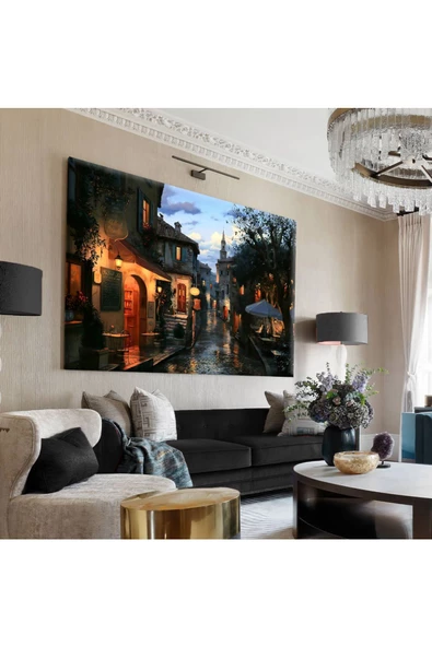 Harikabirev Hari?kabi?rev|sari-gri?-si?yah Sokak Arasi Tablo 1|tekli? Çerçevesi?z Yatay Kanvas Tablo ürün görseli 1