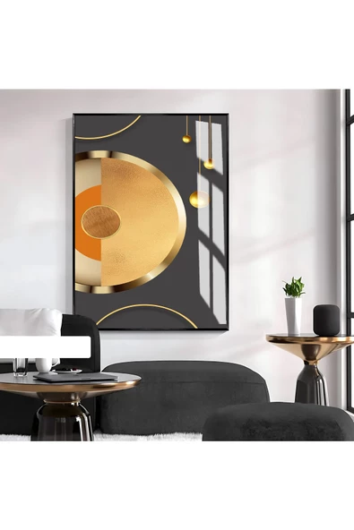 Harikabirev HARİKABİREV| GOLD-TURUNCU SOYUT MODEL 1 |ÇERÇEVELİ TEMPERLİ CAM TABLO TEKLİ DİKEY ürün görseli 1