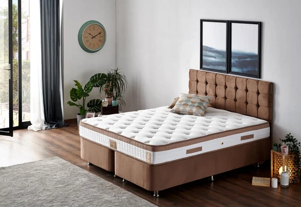 Niron Latte 160x200 cm Çift Kişilik Yatak Baza Başlık Seti - Sert Yatak, Kumaş Baza ve Başlık Takımı ürün görseli 1