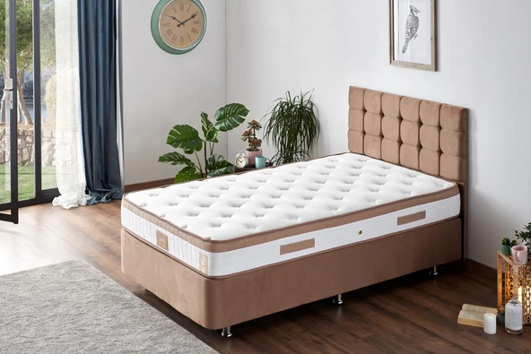 Niron Latte 120x200 cm Tek Kişilik Yatak Baza Başlık Seti - Sert Yatak, Kumaş Baza ve Başlık Takımı ürün görseli 1