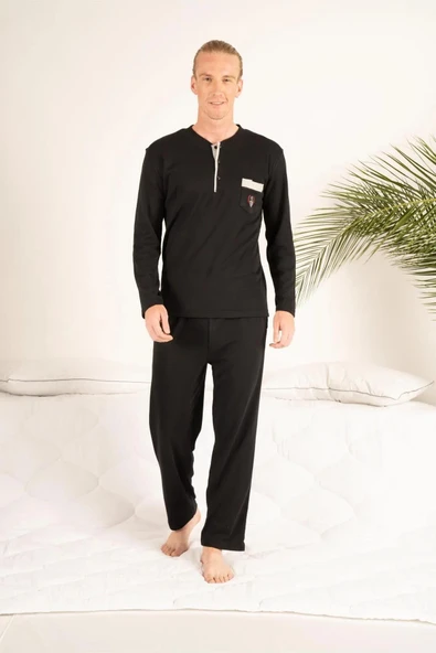 Gd Goldoremi 23403 Erkek Kışlık Yuvarlak Yaka Cepli Pamuklu Pijama Takımı ürün görseli 1