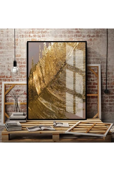 Harikabirev HARİKABİREV|BRONZ GOLD SİYAH KOMBİNİ SOL |ÇERÇEVELİ TEMPERLİ CAM TABLO TEKLİ DİKEY ürün görseli 1