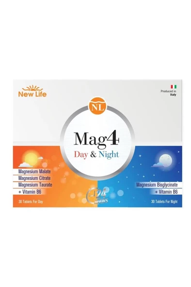 New Life Mag4 Day & Night Magnezyum 60 Tablet Sitrat - Malat - Taurat - Bisglisinat - B6 Vitamini ürün görseli 1