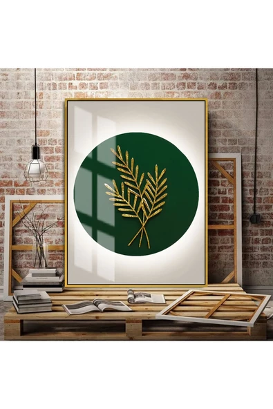 Harikabirev HARİKABİREV|ZÜMRÜT-GOLD SONSUZLU ÇİÇEĞİ ORTA |ÇERÇEVELİ TEMPERLİ CAM TABLO TEKLİ DİKEY ürün görseli 1