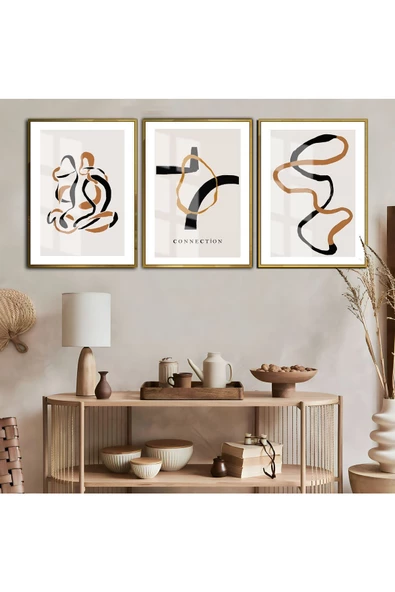 Harikabirev HARİKABİREV|SOFT-KREM-GOLD VEKTÖR (ABSTRACT) 14|ÇERÇEVELİ CAM TABLO TEMPERLİ 3LÜ DİKEY ürün görseli 1