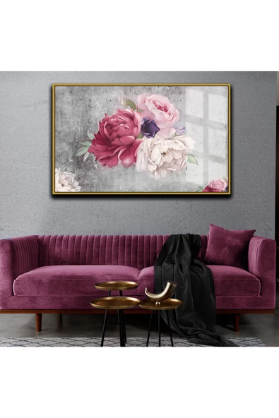 Harikabirev HARİKABİREV|SEVİLEN ÇİÇEK TABLOSU 09 SOFT PEMBE|ÇERÇEVELİ TEMPERLİ CAM TABLO TEKLİ YATAY ürün görseli 1