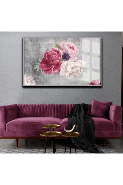 Harikabirev HARİKABİREV|SEVİLEN ÇİÇEK TABLOSU 09 SOFT PEMBE|ÇERÇEVELİ TEMPERLİ CAM TABLO TEKLİ YATAY ürün görseli 1