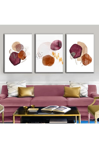 Harikabirev HARİKABİREV|GOLD-PEMBE-TURUNCU SOYUT VEKTÖR (ABSTRACT) 03 |ÇERÇEVELİ CAM TABLO TEMPERLİ 3LÜ DİKEY ürün görseli 1
