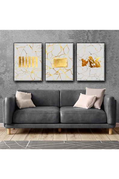 Harikabirev HARİKABİREV|SOFT GRİ GOLD DESENLİ KOMBİN SET|3LÜ KANVAS DKYKNVS ürün görseli 1