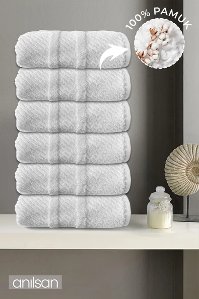 6'lı Beyaz Jakarlı El Havlusu - 50x90 Cm, 230 Gr, %100 Pamuk, Spa Ve Otel Havlusu ürün görseli 1