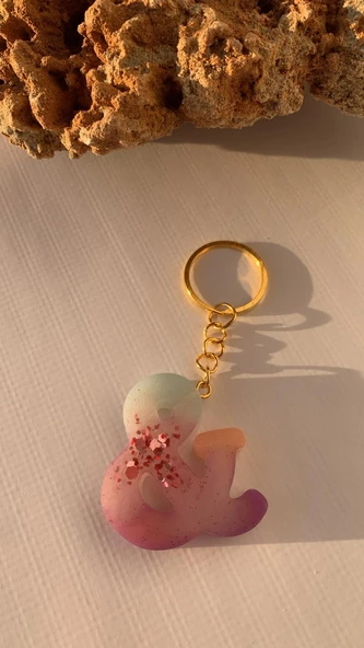 And Ve İşareti Gökkuşağı Renkleri Kırmızı Sim Süsleme Anahtarlık Gold Aksesuarlı El Yapımı Epoksi ürün görseli 1