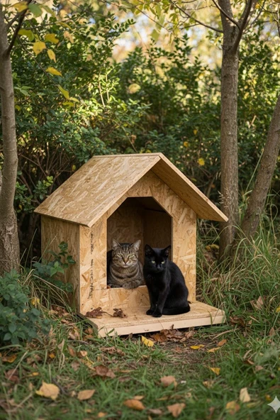 Reyo Kedi Evi Dış Ortam Uygun Ahşap Kedi Evi OSB 45x40x40 cm - CAT20 ürün görseli 1