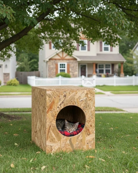Reyo Kedi Evi Dış Ortam Uygun Ahşap Kedi Evi OSB 43x41x29 cm - CAT03 ürün görseli 1