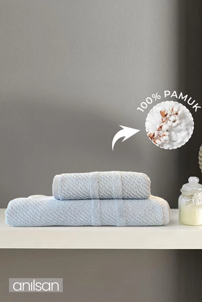 2'li Jakarlı Havlu Seti %100 Pamuk - 1 Adet El Havlusu 50x90 ve 1 Adet Banyo Havlusu 100x150 ürün görseli 1