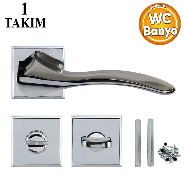 Bilecik WC Banyo Kapı Kolu Krom İnox Sağa Sola Uygun İç Dış Wc Kapısı Kilitlenebilir 1 Takım ürün görseli 1