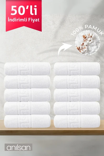 50'li Greek Beyaz Banyo Havlusu - 70x140 Cm, 490 Gr, %100pamuk, Spa Ve Otel Havlusu (50 Adet) ürün görseli 1