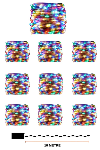 10 Adet 10 Metre Rgb Renk Pil ile Çalışan Peri Led Dekoratif ve Şık Aydınlatma ürün görseli 1