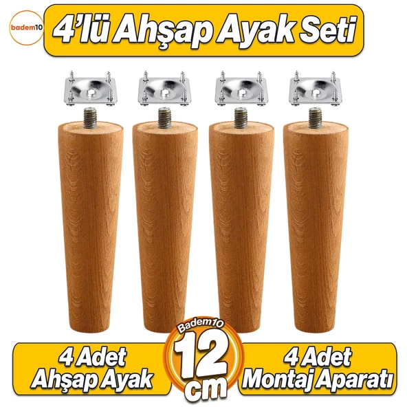 4'lü Set Ahşap 12 cm Mobilya Koltuk Kanepe Sehpa Masa Ayağı Ayakları M8 Civatalı Bağlantı Aparatlı ürün görseli 1