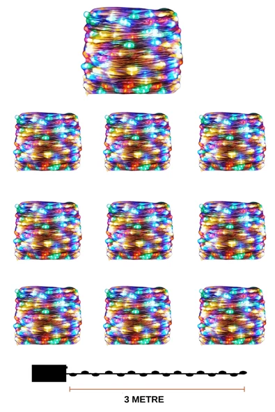 10 Adet 3 Metre Rgb Renk Pil ile Çalışan Peri Led Dekoratif ve Şık Aydınlatma ürün görseli 1