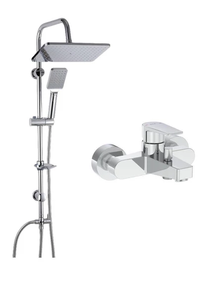 Artema Flow Square Krom Banyo Bataryası + Doppo Long Krom Tepe Duş Seti ürün görseli 1