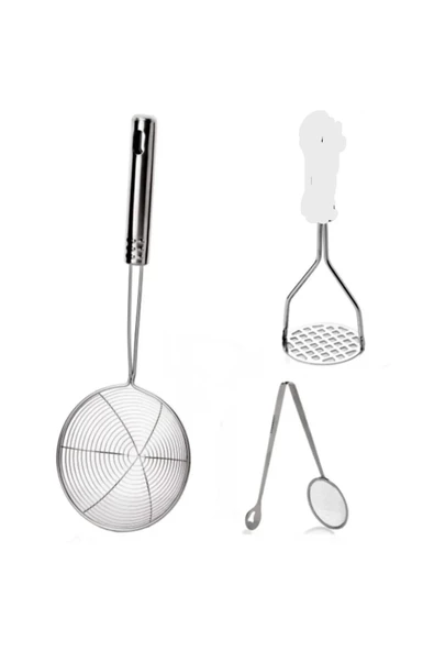 Online Kapında OnlineKapındaMetal Yağ Kevgiri Metal Patates Ezici Süzgeçli Kızartma Ve Haşlama Maşası Maşalı Kevgir ürün görseli 1