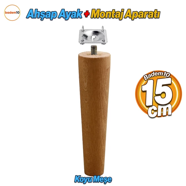 Ahşap 15 cm Ahşap Ayak Bağlantı Aparatlı Mobilya Koltuk Kanepe Sehpa Masa Ayağı Ayakları M8 Civatalı ürün görseli 1