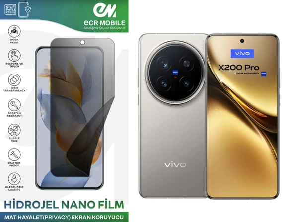 Vivo X200 Pro ile Uyumlu Hidrojel Nano Ekran Koruyucu Film HAYALET(Privacy) ürün görseli 1