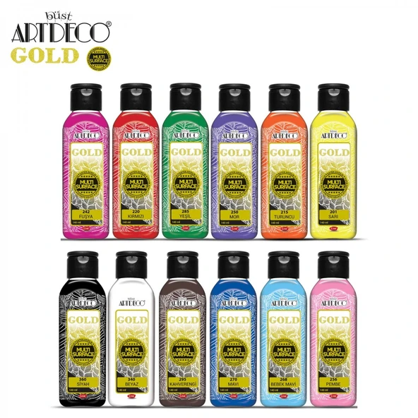 Artdeco Gold 140ml MULTİ SURFACE 12'li Tüm Yüzeylere Uygun Akrilik Boya Seti ürün görseli 1